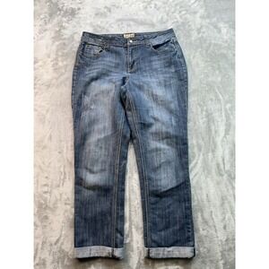 Earl Womens Sz 10 Blue Jeans Straight Cuffed Stretch Distress Whisker Fade Beach